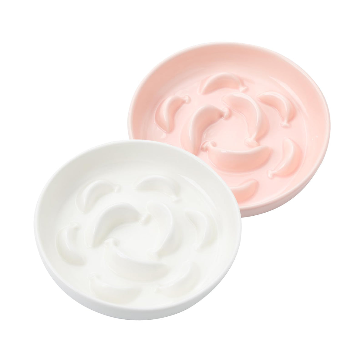 2 Pack Ceramic Cat Slow Feeder Bowl Set, 6.3" Wide, Slow Eating 5X