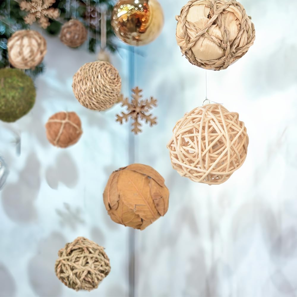 Decorative Filler Balls for Centerpiece 8PCS, Decorative Wicker Rattan Balls Natural Tones Vase & Bowl Fillers Decorative Balls for Home Tabletop Decor Garden Wedding