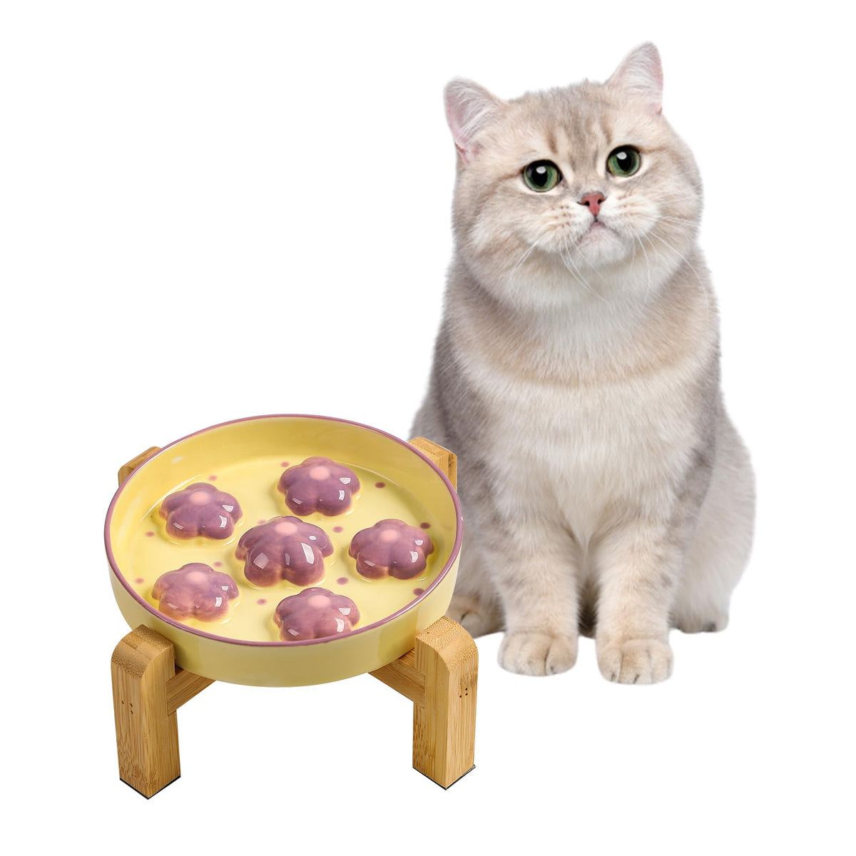 Ceramic Slow Feeder Cat Bowl, 6.3" Whisker Friendly Anti-Vomit, Blush