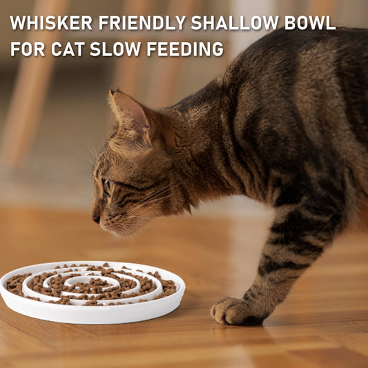 Ceramic Cat Slow Feeder,Shallow and Wide Opening Dish for Whisker Friendly