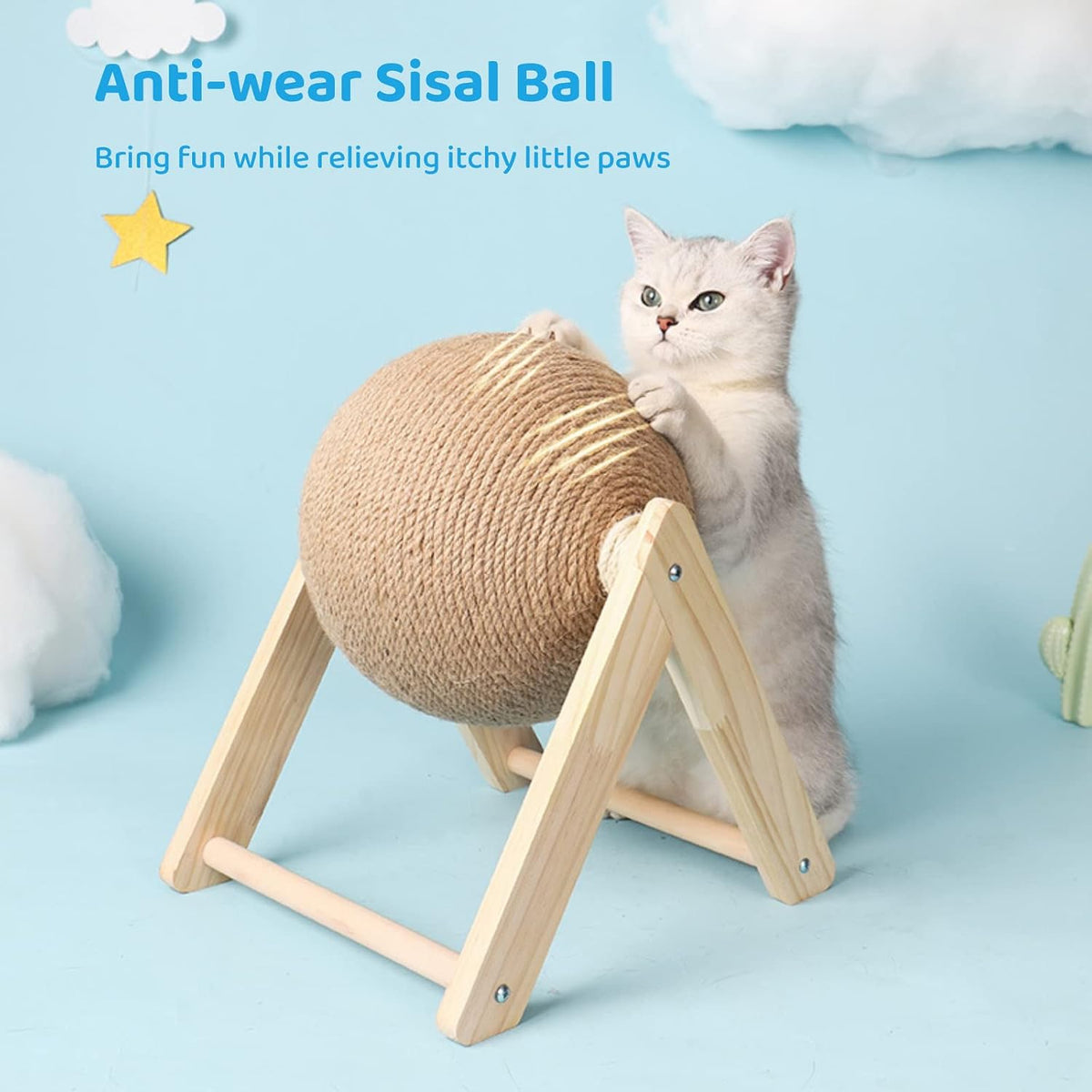BATTIPAW Cat Scratcher Spinning Ball, Sisal & Wood