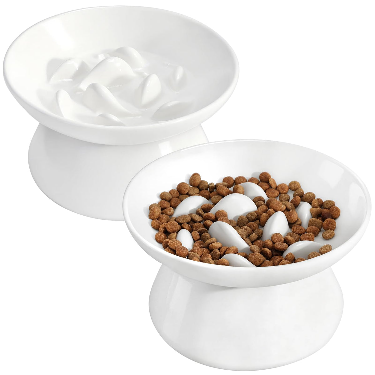 PETTOM 2 Pack Slow Feeder Cat Bowl Elevated Tilted Ceramic