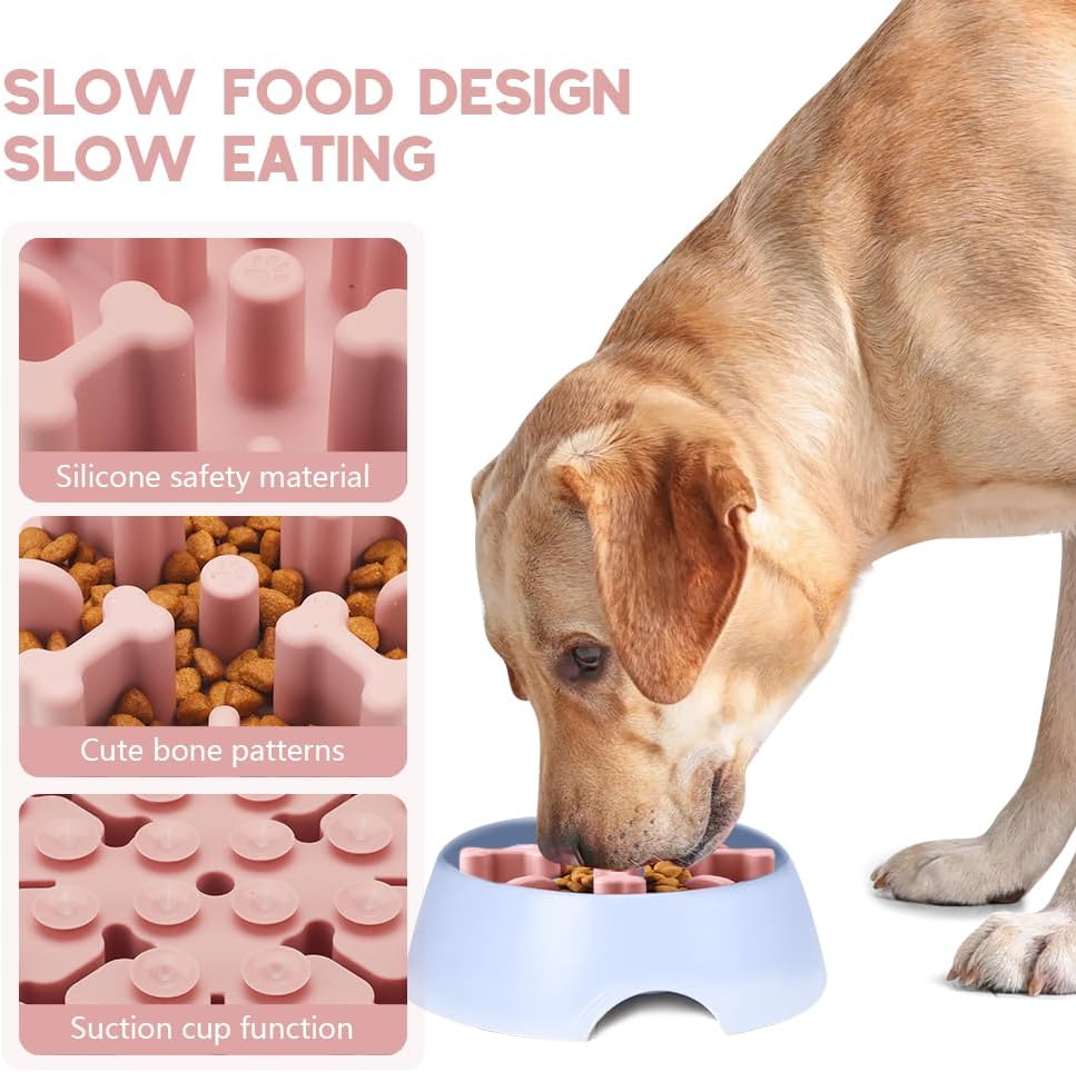 Slow Feeder Dog Bowls Insert, Animire Soft Silicone Anti-Choking Puzzle Anti-Slip Slow Down Eating Feeder Insert, Compatible with Regular Elevated Dog Bowls