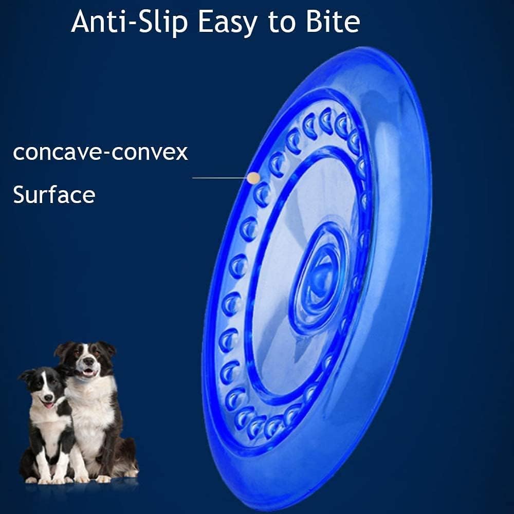 Dog Flying Discs Soft Teeth Cleanning Chew Toys,Rubber Material, Durable, Indestructible,2 Pack,18.5cm,90g,Blue and Purple Colors for Puppies Small Medium Dog Outdoor Training.