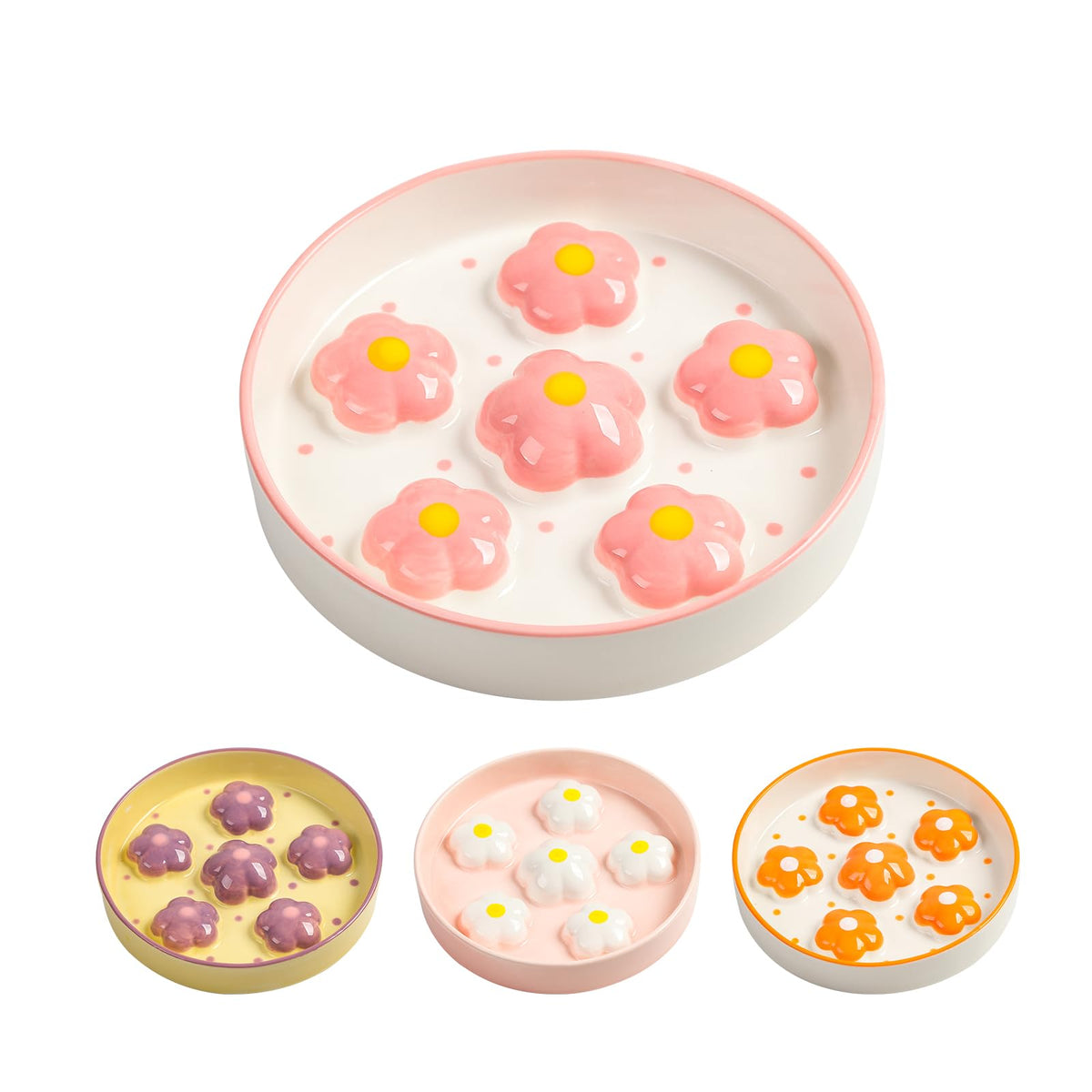 Ceramic Slow Feeder Cat Bowl, 6.3" Whisker Friendly Anti-Vomit, Blush