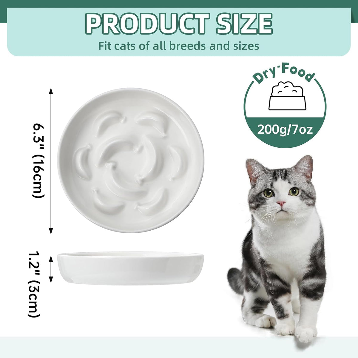 Ceramic Slow Feeder Cat Bowl, 6.3'' Wide Whisker Friendly Cat Puzzle Feeder