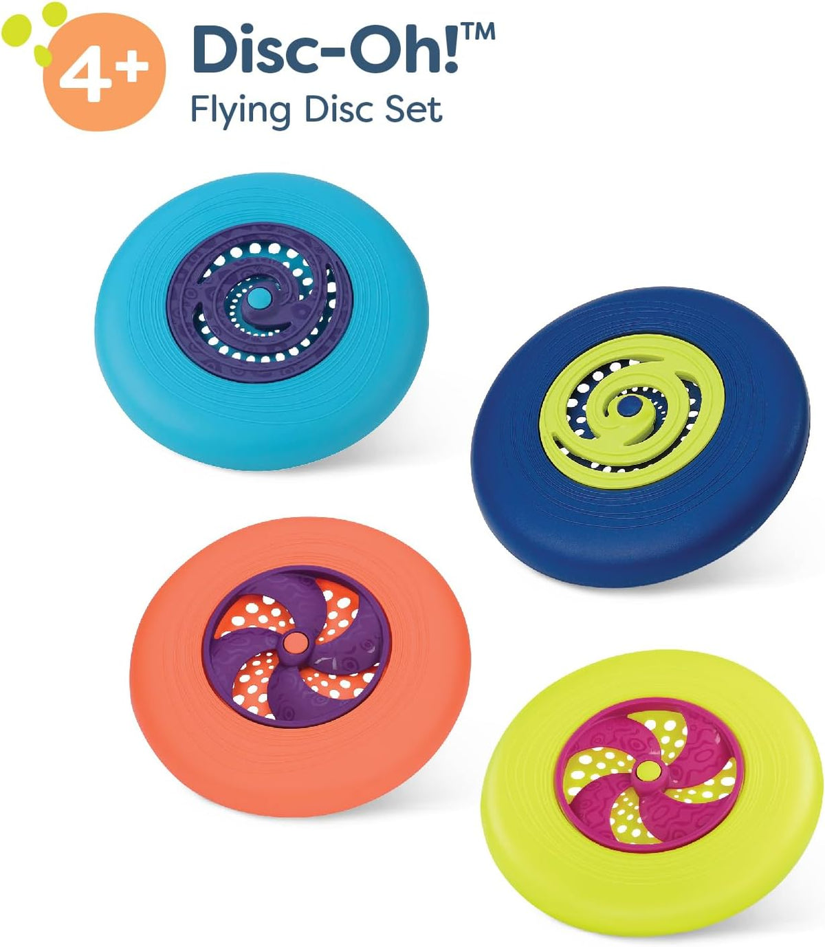 B. toys Flying Disc Set, Disc-Oh! 4 Colorful Discs, 4 Discs, Summer