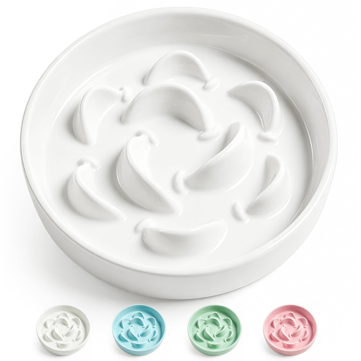 Ceramic Slow Feeder Dog Bowl, 6.3" Non-Slip Slow Feeding Dish, White