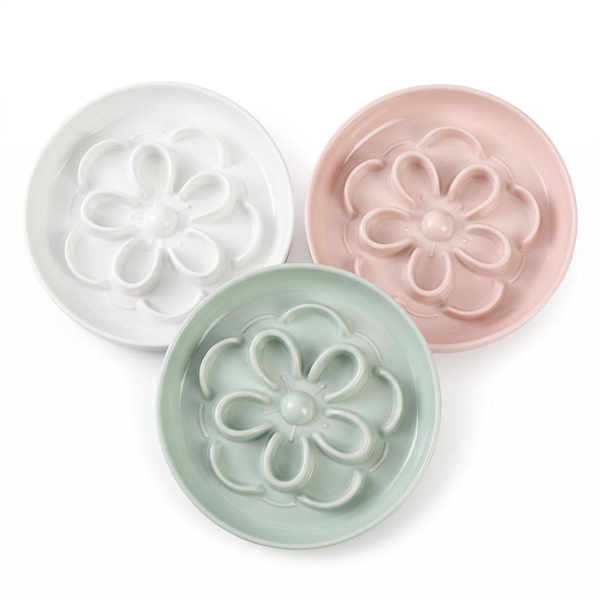Melamine Cat Slow Feeder Bowl - Floral Maze Cat Food Dish - Flat Plate for Dry & Wet Food - Cute Kitten Bowl - Dishwasher Safe - 6.3'' W x 1'' H - 5.5 oz (160g) - Green