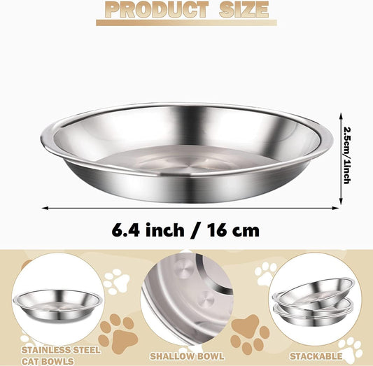 6 Pcs Stainless Steel Cat Bowls Shallow Wide Food Bowls for Cats Replacement Whisker Fatigue Relief for Small Dogs and Cats Indoors (Silver)