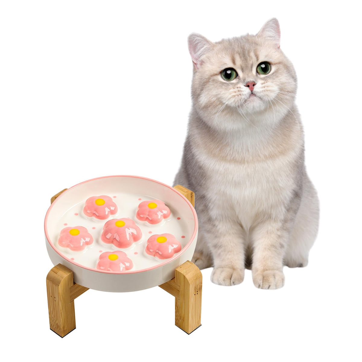 Ceramic Slow Feeder Cat Bowl, 6.3" Whisker Friendly Anti-Vomit, Blush