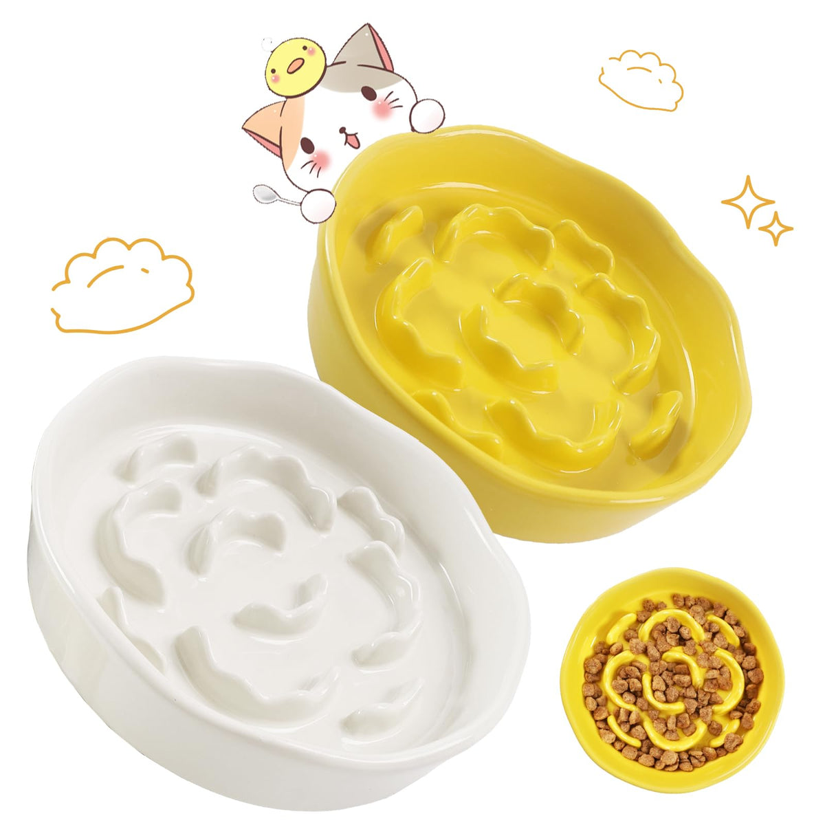 Cat Slow Feeder Bowl Set,1 Pcs Pastel Series Cat Plate for Dry and Wet Food