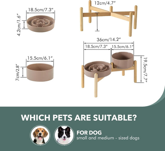 Havniva Elevated Slow Feeder Dog Bowls, 7.3 in Ceramic Slow Feeder Bowl Set