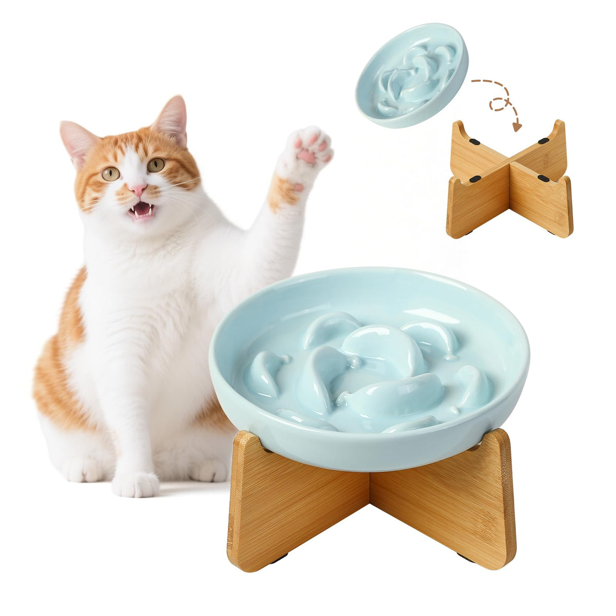 Ceramic Slow Feeder Cat Bowl, 6.3'' Wide Whisker Friendly Cat Puzzle Feeder