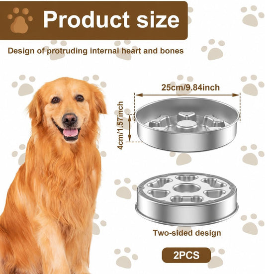 2 Pcs 304 Stainless Steel Slow Feeder Dog Bowls with Non-Slip Base 2.5 Cups