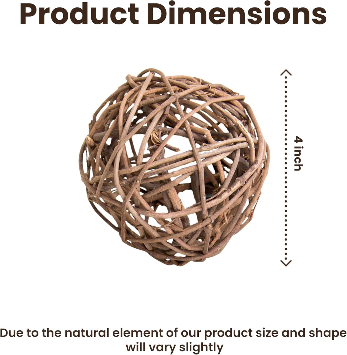 6Natural Vine Balls, 4 inch Dried Wicker Rattan Balls, Pack of 6 Decorative Sphere Orbs for Party Wedding, and Home Décor Vase Fillers for Centerpieces