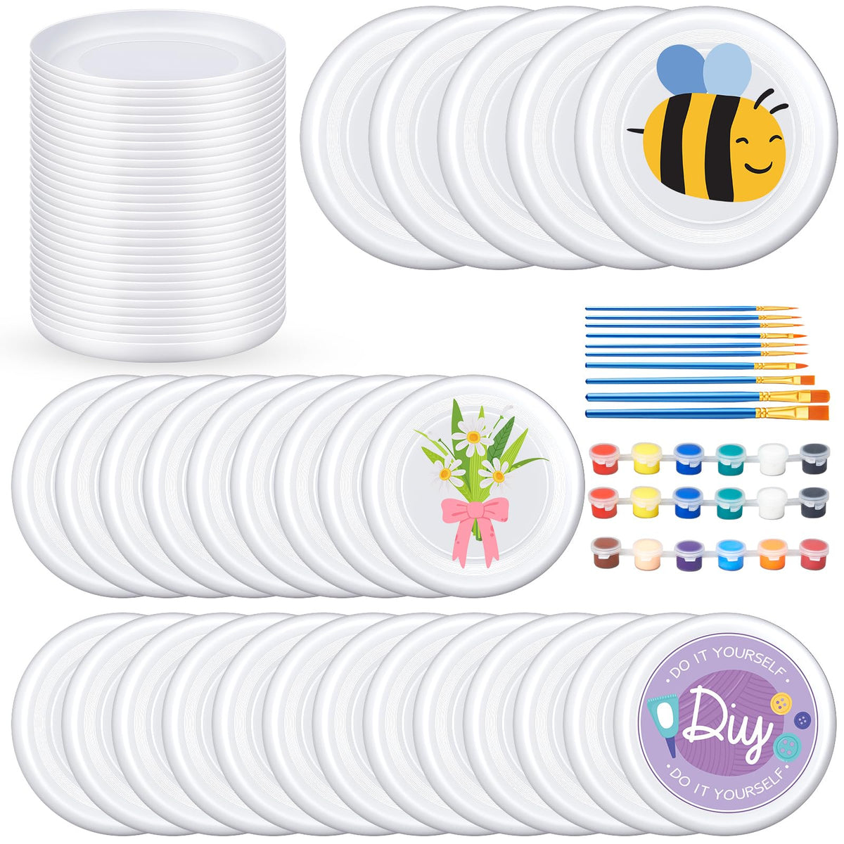 Tenceur 24 Pcs White DIY Plastic Flying Disks Bulk 7 Inch