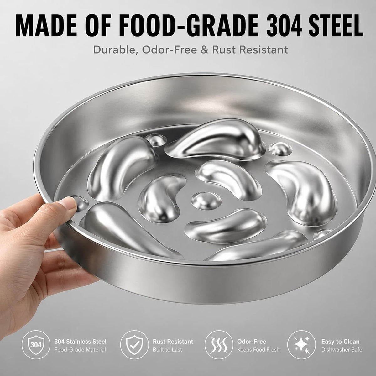 Slow Feeder Dog Bowl, 3 Cups Stainless Steel Non-Slip Slow Eating Dog Bowl, to Slow Down Eating & Digestive Health for Small Medium Dogs, Dishwasher Safe