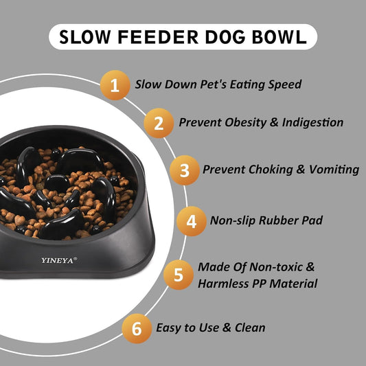 YINEYA Slow Feeder Dog Bowl for Medium Dogs, 2-Cup Puzzle Feeder Bowl