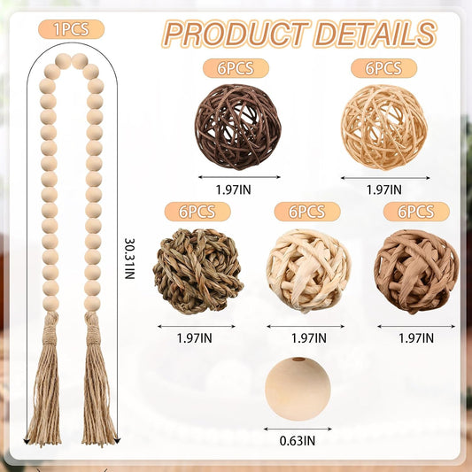 Halloscume 31 Pcs Wicker Rattan Decorative Balls, Brown