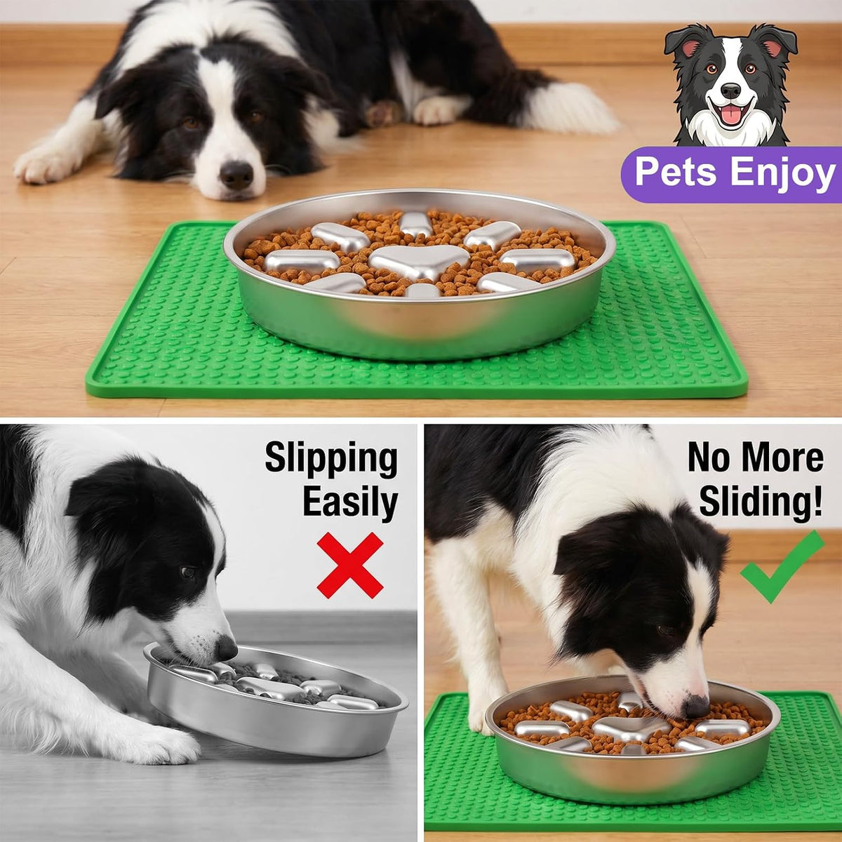 2 Pcs Stainless Steel Slow Feed Dog Bowl with Non-Slip Mat