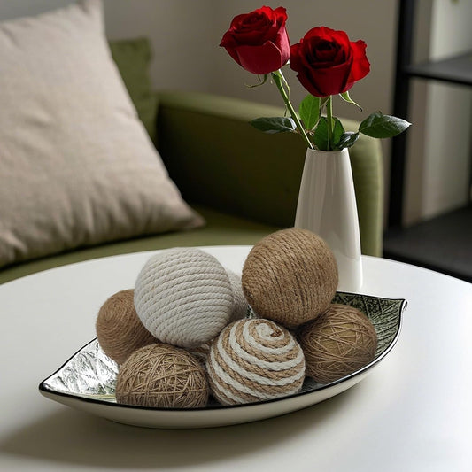 8 Pcs Decorative Balls 2.5 Inch Rustic Decorative Spherical Natural Jute Rope Cotton Ball Home Tabletop Décor Vase & Centerpiece Bowls Tray Bowl Filler (Natural, Jute, Beige)