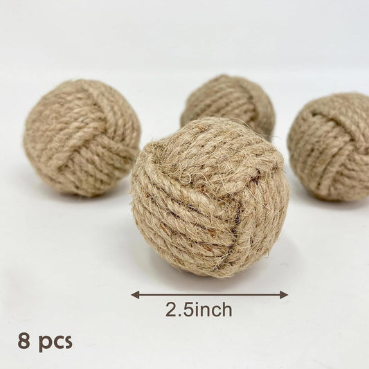 Decorative Balls Set of 8, Sisal Rope Ball Orbs Vase Filler Decorative Balls for Centerpiece Bowls, Home Tabletop Décor, Housewarming Gift