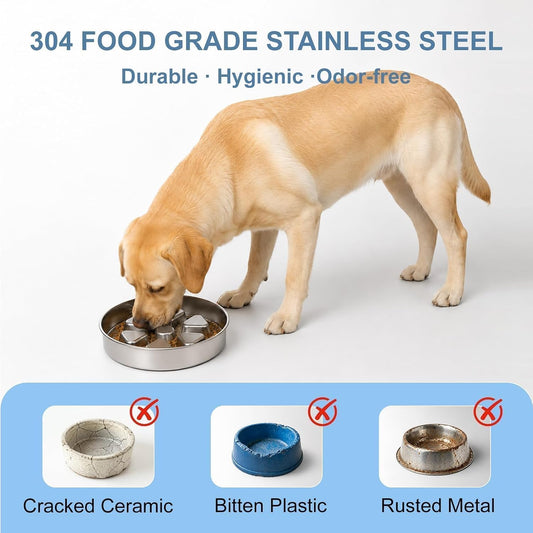 Kactoily 304 Stainless Steel Slow Feeder Dog Bowl, 2.5 Cup Metal Maze Dish