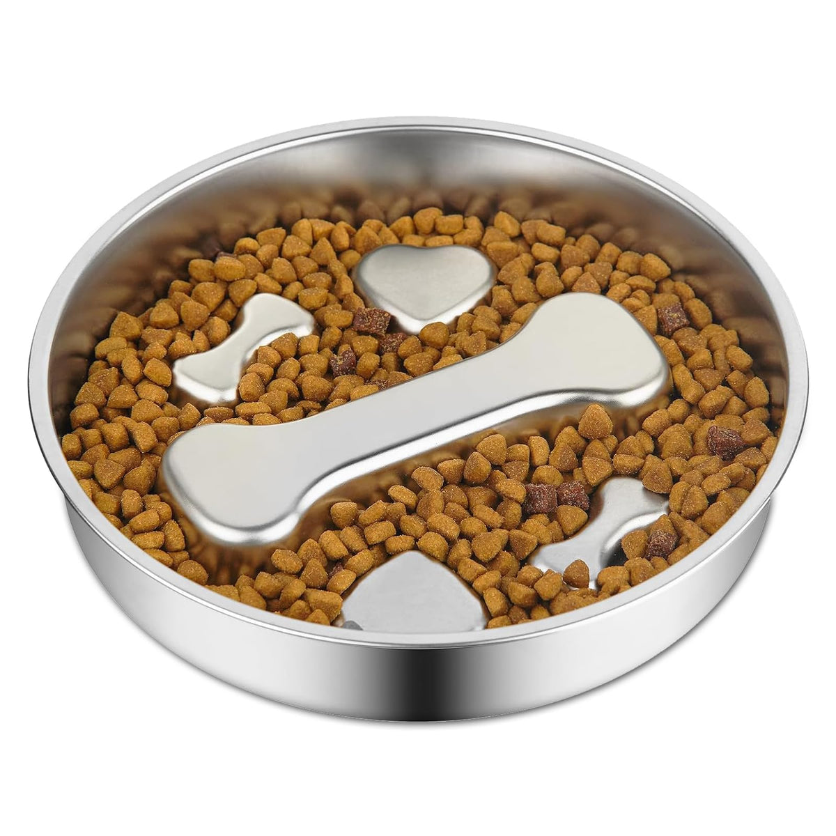 Stainless Steel Slow Feeder Dog Bowls,2 Pcs Slow Food Bowl for Dog & Cat - 2 Cups Capacity,Bone-Shaped Design Pet Food Holder,Metal Non-Slip Lick Plate,Puzzle Maze Dish for Small & Medium Sized Breeds