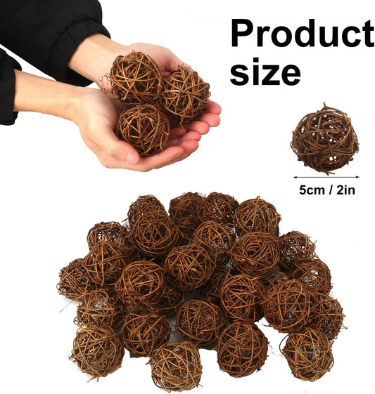 60 PCS 2 Inch Decorative Wicker Rattan Balls, Wicker Dried Vine Balls for Christmas, Ornaments DIY, Party Wedding, Table Decoration and Home Décor