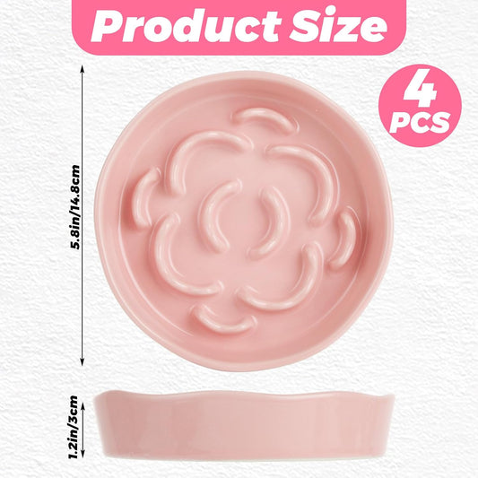 4Pcs Ceramic Cat Slow Food Feeder, 6 Inch Slow Feeder for Small Dogs, Cat Food Bowl for Dry Food and Wet Food, White and Pink
