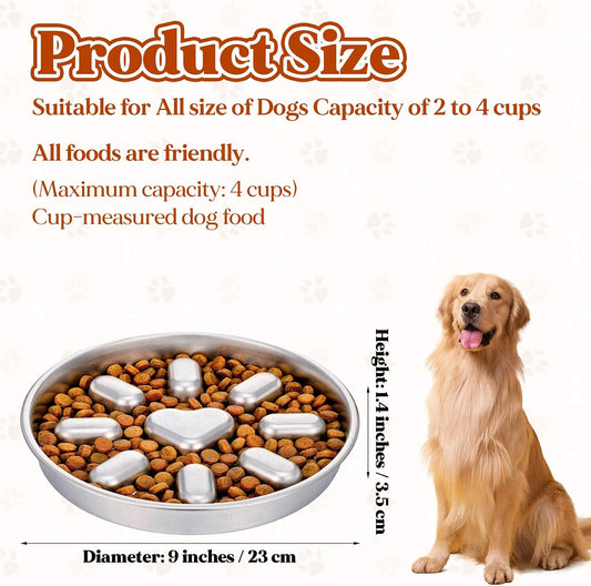 Stainless Steel Slow Feeder Dog Bowls, 2 Cups Metal Slow Feeder Bowl for Small & Medium Dogs, Pet Feed Bowl with Non-Slip Mat Base for Fast Eaters to Slow Down Eating, Dishwasher Safe, 1 Pack