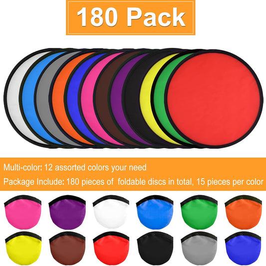 180 Pieces Foldable Flying Disc Fans with Bag Folding Pocket Toy Set for Kids Fun Birthday Party Favors Summer Outdoor Activity Game Halloween Christmas, 12 Colors