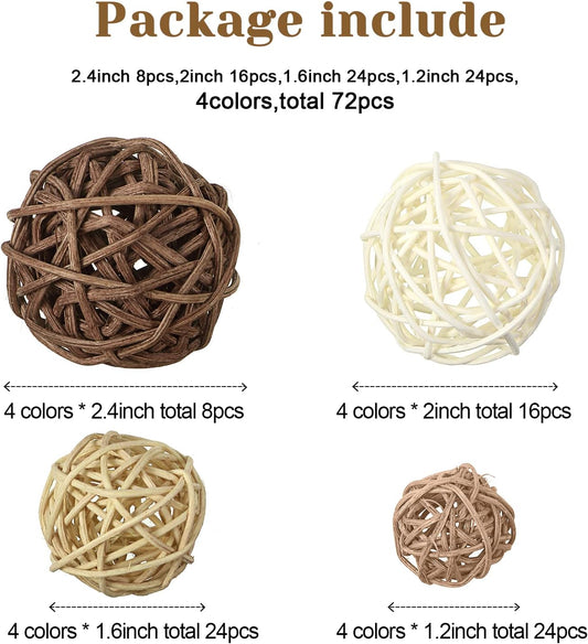 Patelai 72 Pcs Wicker Rattan Balls, Vase Bowl Fillers, Boho Neutral Set