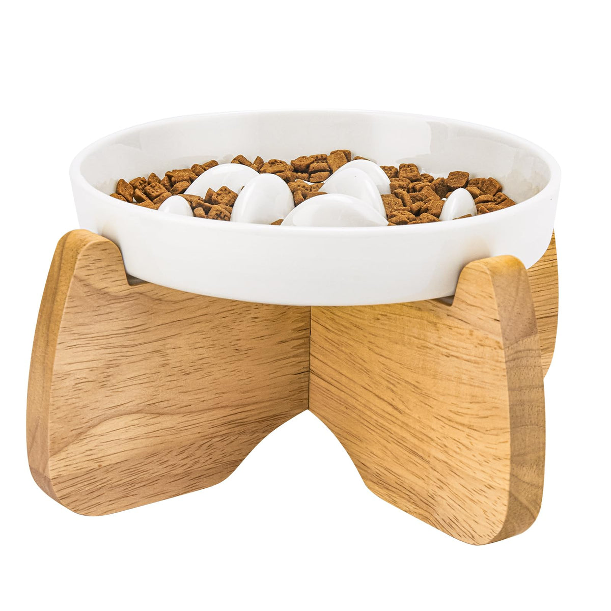 Ceramic Slow Feeder Cat Bowl 6.3" Wide (White)