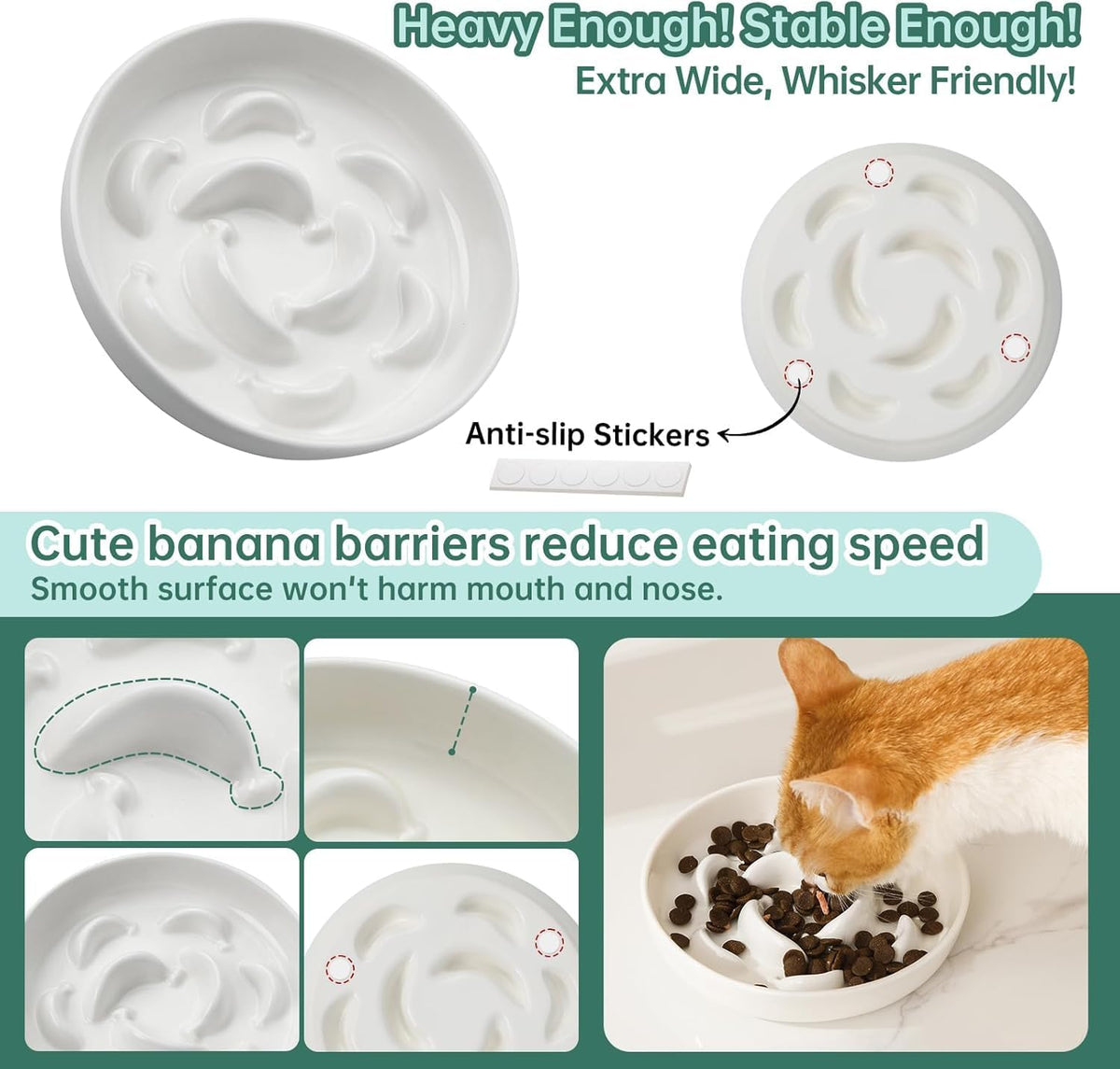 Ceramic Slow Feeder Cat Bowl, 6.3'' Wide Whisker Friendly Cat Puzzle Feeder