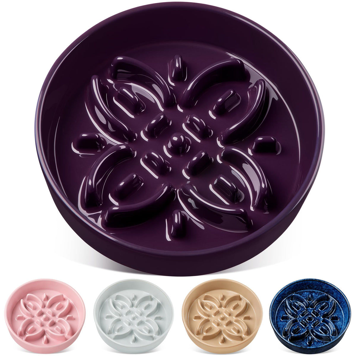 vancasso Ceramic Slow Feeder Dog Bowls, Puzzle Dog Food Bowls with Floral Maze, Anti -Slip Pet Food Dish for Small Breed, 0.6 Cups, Pink