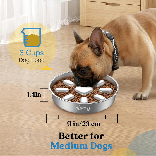 Slow Feeder Dog Bowls, 304 Stainless Steel Slow Feeder Bowl, 3 Cups