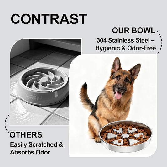 Kactoily 304 Stainless Steel Slow Feeder Dog Bowls, 2.5 Cups Capacity