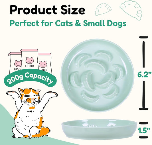Unbreakable Slow Feeder Bowl for Cats and Small Dogs- Cat Plates for Wet & Dry Food- Melamine Puzzle Cat Bowl for Slow Eating- Whisker Friendly & Dishwasher Safe & Non Slip Design -(Green,6.3'W*1.5H')