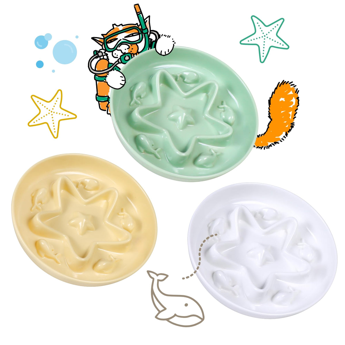 2 Pcs Cat Slow Feeder Bowl – Whisker Friendly Melamine Puzzle Feeding Cat Bowl for Slow Eating – Wet & Dry Food – Dishwasher Safe, Lightweight, Non-Slip (Buttercream + Coral Pink, 6.3'')
