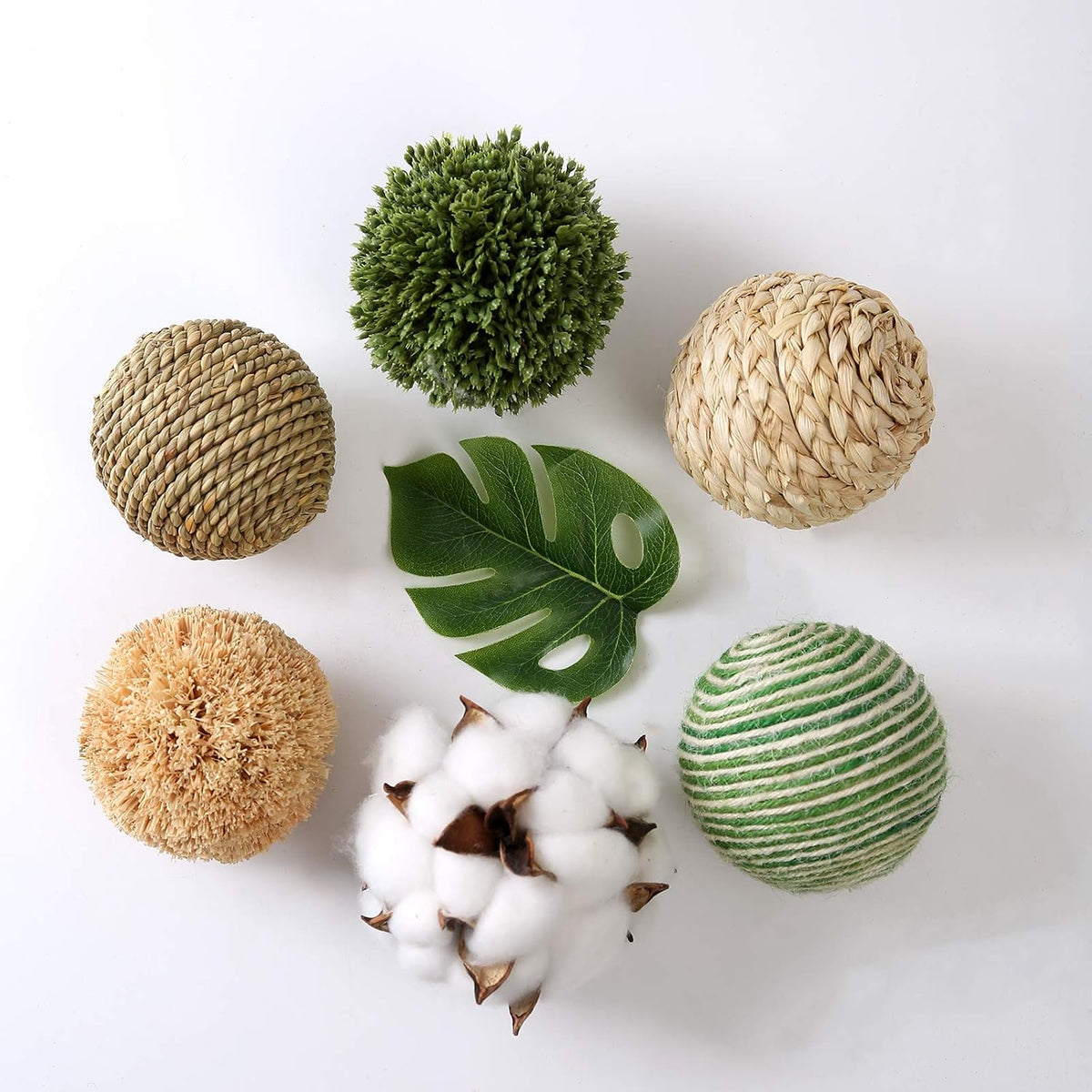 6pcs 3.5inch Woven Wicker Rattan Balls Decorative Ball Twig Orbs Green Orbs Vase Bowl Filler for Tabletop Decor