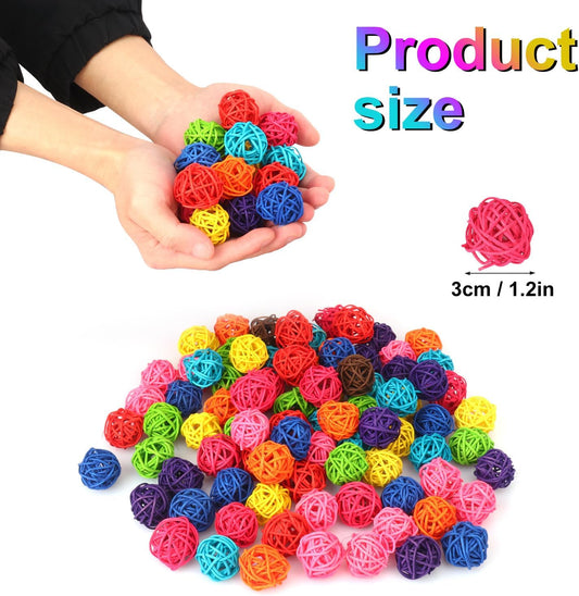 100 PCS 1.2 inch Coloured Decorative Wicker Rattan Balls, Wicker Dried Vine Balls for Party Wedding, Table Decoration and Home Décor
