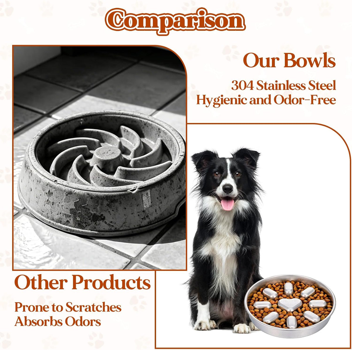 Stainless Steel Slow Feeder Dog Bowls, 2 Cups Metal Slow Feeder Bowl for Small & Medium Dogs, Pet Feed Bowl with Non-Slip Mat Base for Fast Eaters to Slow Down Eating, Dishwasher Safe, 1 Pack