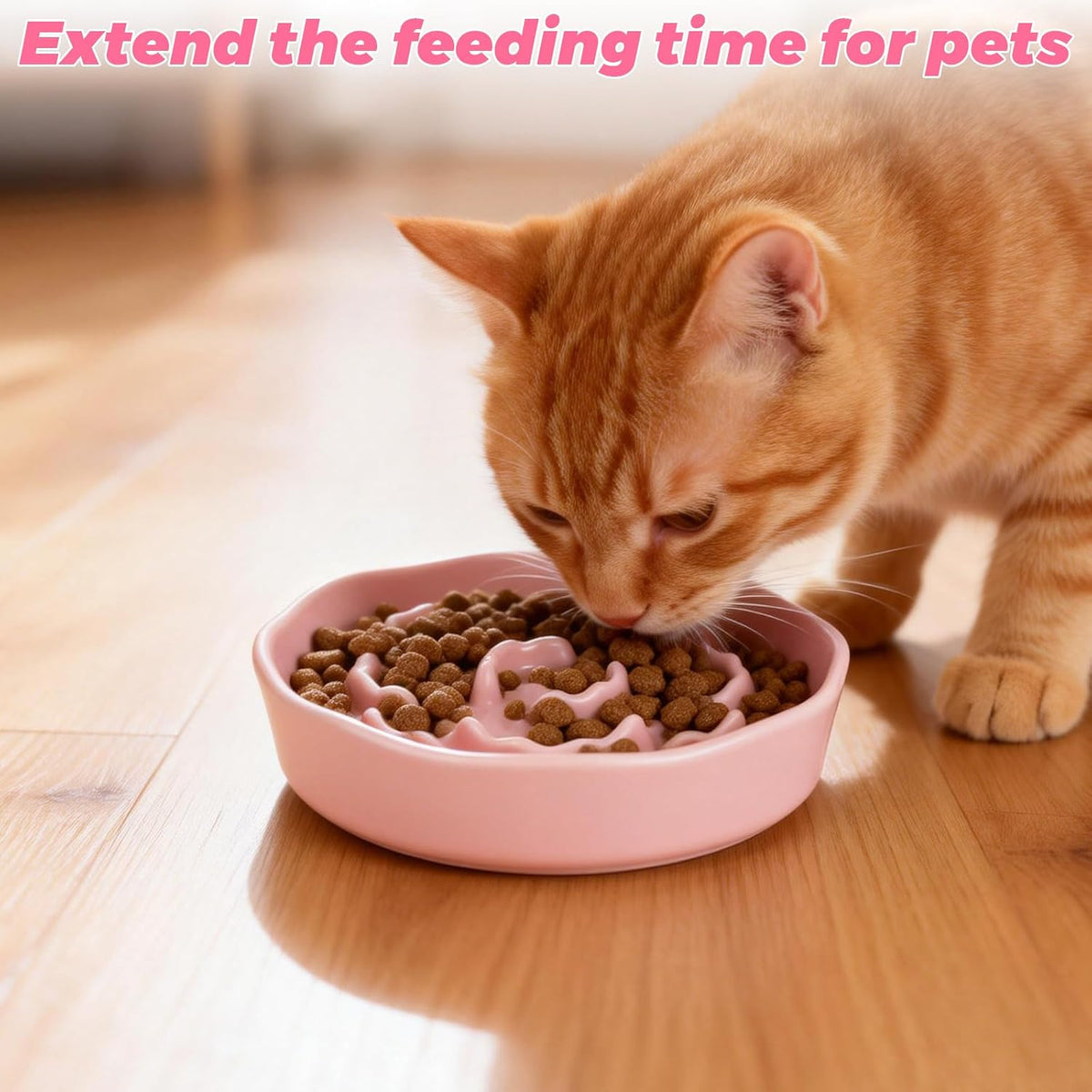 4Pcs Ceramic Cat Slow Food Feeder, 6 Inch Slow Feeder for Small Dogs, Cat Food Bowl for Dry Food and Wet Food, White and Pink
