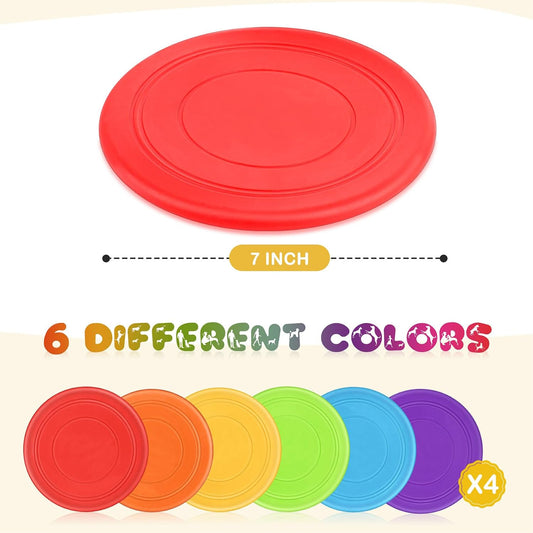 Kids Flying Disc 7 Inch Silicone Flying Disks Bulk for Children Dog Outdoor Backyard Lawn School Teaching Early Education Sports Games Party Favors, 6 Colors,6/12/24pcs