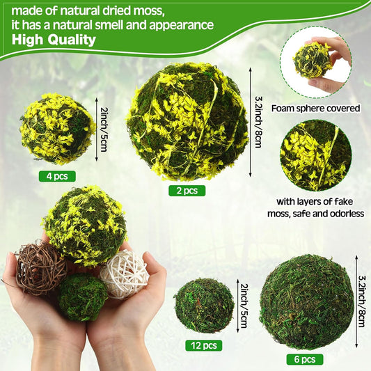 Yunsailing 36 Pcs Moss Decorative Balls for Centerpiece Bowls and Rattan Wicker Balls Handmade Orbs Spherical Assorted Vase Filler Tabletop Decor for Garden Wedding Party (Rustic, Retro Colors)