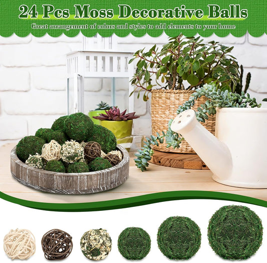Lezmarket 24 Pcs Decorative Moss Balls for Centerpiece Bowls Assorted Sizes