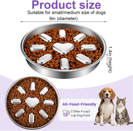 2 Pcs Stainless Steel Slow Feed Dog Bowl with Non-Slip Mat