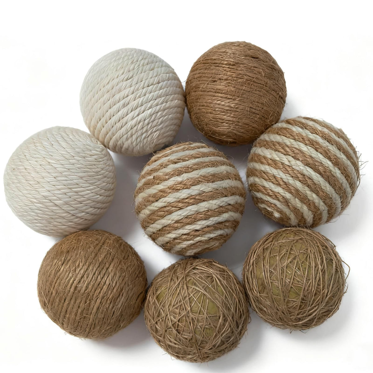 8 Pcs Decorative Balls 2.5 Inch Rustic Decorative Spherical Natural Jute Rope Cotton Ball Home Tabletop Décor Vase & Centerpiece Bowls Tray Bowl Filler (Natural, Jute, Beige)